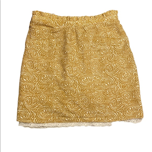 Anthropologie Elevenses Knee Length Yellow Swirl Patterned Skirt Size 12 - Picture 1 of 9